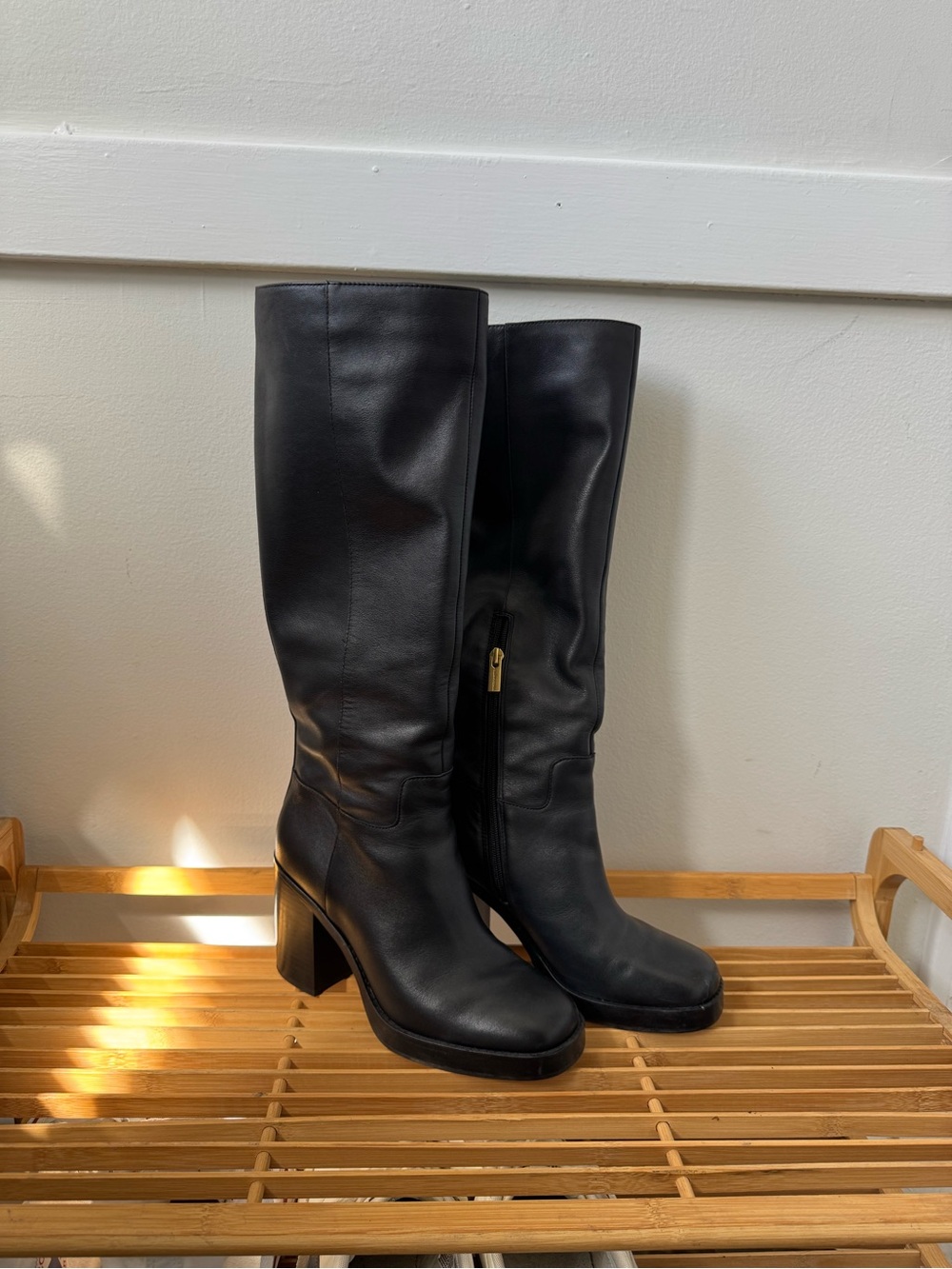 Vince Camuto Black Leather Knee-High Boots, Size 9